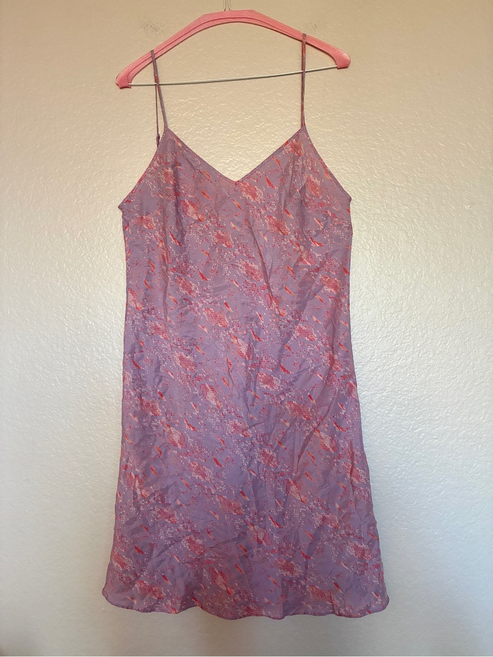 VTG Calvin Klein 100% Silk Lavender Floral Slip Dress Purple Pink Coral Y2K M